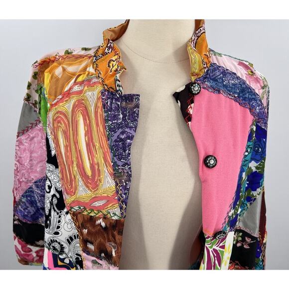 Vintage 60s 70s Crazy Quilt Coat & Skirt Set Folk Art Groovy Retro Hippie Medium - Picture 3 of 16